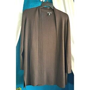 Eileen Fisher Brown 100% Wool Open Front Long Cardigan Size XS